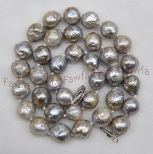 Huge 10-12mm Natural Silver Freshwater Reborn Keshi Baroque Pearl Necklace14-48" - Picture 1 of 16
