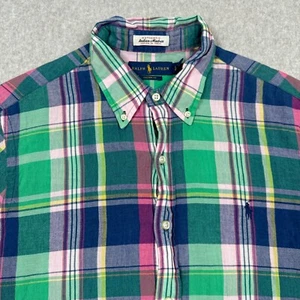 Ralph Lauren Shirt Men's Large Indian Madras Plaid Short Sleeve Button Down Pony - Picture 1 of 9