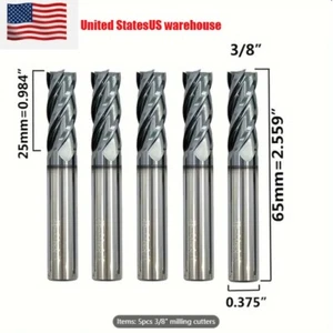 FRESA DE EXTREMO DE CARBURO DE FLAUTA 5 PIEZAS 3/8" 4 - LONGITUD REGULAR - RECUBIERTA TIALN EE. UU. - Imagen 1 de 5
