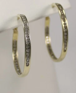 Genuine INSIDE + OUTSIDE Diamond Hoop Earrings in 10kt Yellow Gold - Picture 1 of 4