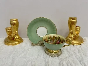 AYNSLEY Tasse & Untertasse Salbeigrün ORCHARD FRUIT England Teetasse signiert D JONES - Bild 1 von 10