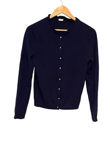 Cárdigan suéter con botones de lana cachemir con volantes azul marino talla M de J.Crew para mujer - Imagen 1 de 8