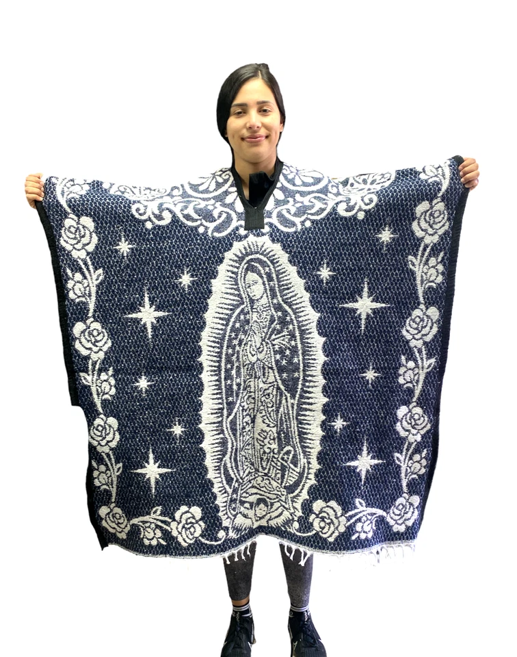 PONCHO MEXICANO, VIRGEN DE GUADADALUPE, MANTA SARAPE, TALLA ÚNICA, AZUL MARINO Foto 1 de 1