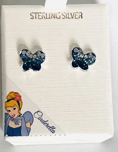 Pretty Sterling Silver 925 Butterfly Stud Earrings With Rhinestone - Picture 1 of 4