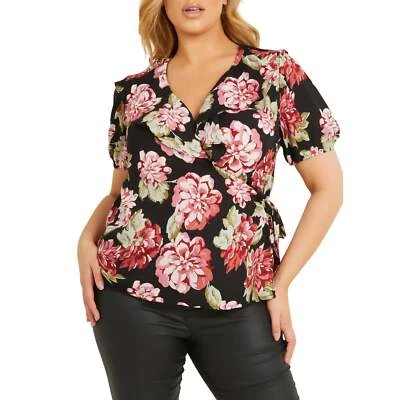 NUEVO CON ETIQUETAS QUIZ Blusa Top Para Mujer Estampado Floral Sobrepelliz Escote Envolvente 12, 14 Foto 1 de 4