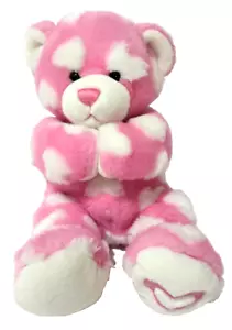 Build A Bear Pink White Hearts Teddy 16” Magnetic Paws Plush Hugging Love Bear - Picture 1 of 11