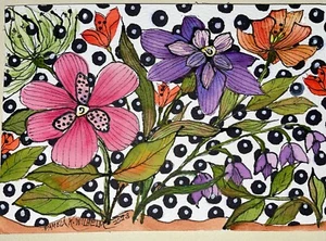 5”x7” Original Watercolor & Inks By Pamela Wilhelm Fantasy Floral Painting - Picture 1 of 2