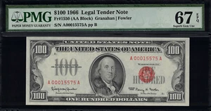 1966 $100 Legal Tender FR-1550 - Red Seal - PMG 67 EPQ - Superb Gem Uncirculated - Picture 1 of 2