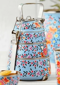 3 Tier Tiffin Box, Handpainted Enamel Indian Lunch box, Bento Box, Ethical - Picture 1 of 5