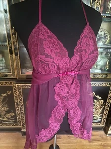 Fredericks Of Hollywood Raspberry Pink Babydoll Slip Lingerie Girly Feminine M - Picture 1 of 22