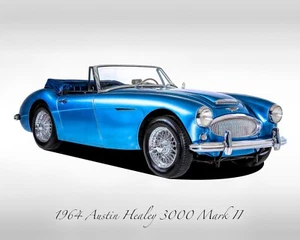 Classic Cars - 1964 Austin Healy 3000 Mark II - Blue - Print - Picture 1 of 3