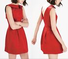 Zara Satin Peter Pan Collar 1950s Style Structured Cocktail Dress Red Womens  S