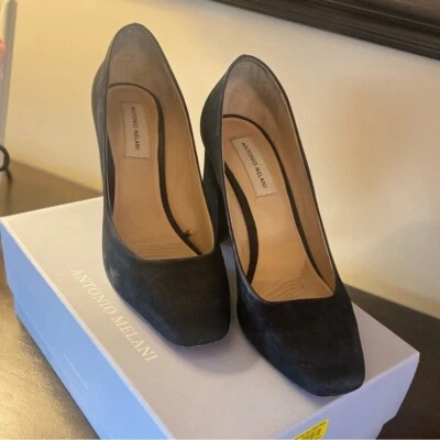 Antonio Melani Orlin Tacón Bloque Cuero Negro Para Mujer Talla 9 Clásico Minimalista Foto 1 de 4