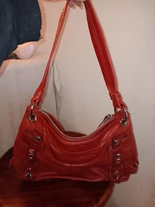 B Makowsky Rich Red Handbag Purse Leopard Print Lined Zipper Brass Accents - Picture 1 of 18