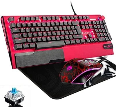 Mechanical Gaming Keyboard Mouse Multimedia Knob Sandblast Metal Panel 104 Keys - Image 1 of 4