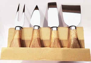 4 Pcs Brandless Cheese Knives Set, Stainless Steel Blades, Acacia Wood Handle - Picture 1 of 3