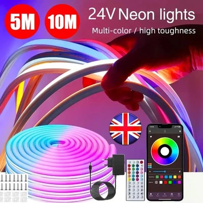 Segrass Flexible LED Neon Lights Strip 10M 24V RGB with Remote,App Control, IP65