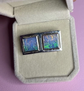 ATEMBERAUBENDE quadratische Ohrringe mit Hebelverschluss 18 Karat Weißgold 8,19 g Opal gemarkt 750 WOW! - Bild 1 von 24