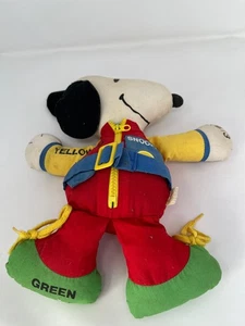 Vintage Snoopy 1968 Kinder taktiles Spielzeug binden lernen Druckknopf Reißverschluss und Farben - Bild 1 von 4