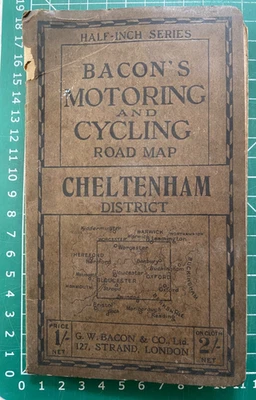 1913 Folding Map. Bacon's Motoring & Cycling Road Map Cheltenham District - Image 1 of 4