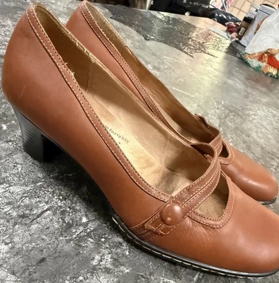 Softspots Womens Leather Classic Comfort Mary Jane Strap Pumps Heels Brown Sz 9W - Image 1 of 4