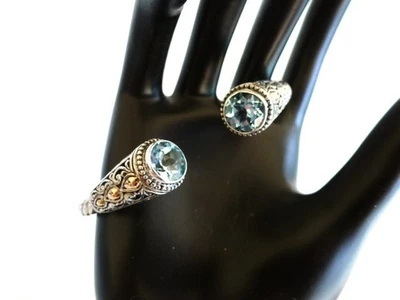 Bracelete com punho articulado Bali RoManse prata esterlina e ouro 18K azul topázio - Imagem 1 de 4