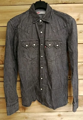 Levis Mens Shirt Medium Black Denim Cowboy Western Pearl Snap Rodeo Ranch USA  - Image 1 of 4