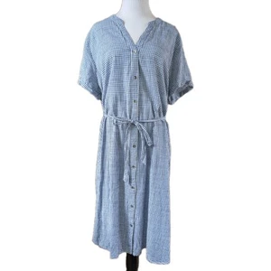 Vestido Antiguo Azul Marino Plus 2X Algodón Guinga Con Botones Cinturón Look Retro Preppy Playa - Imagen 1 de 13