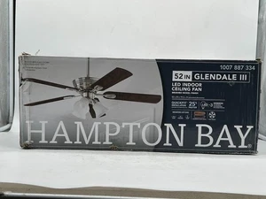Hampton Bay Glendale III 52 in. Indoor Brushed Nickel Ceiling Fan with Light New - Picture 1 of 6