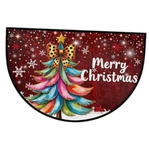 Weihnachten Halbrunde Fußmatte, Frohe Weihnachtsbaum Schneeflocken Halbkreis D-006 - Bild 1 von 8