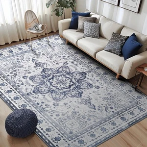 Tumble Rugs Washable Dining Room Area Rug for Living Room Non 8x10 Blue - Picture 1 of 8
