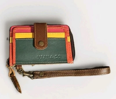 Vaan & Co RFID Leather Canvas Wristlet Wallet Floral Upcycled Colorblock Gift - Image 1 of 4