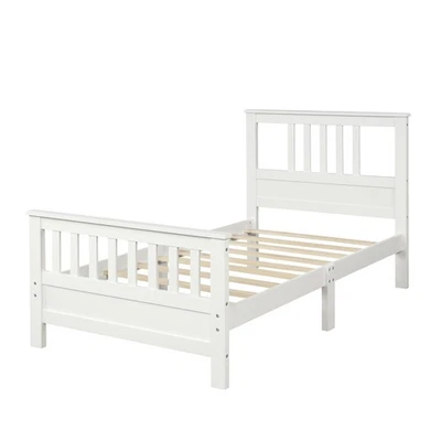 Twin Size White Wood Platform Bed – Classic Frame with Headboard & Footboard - Image 1 of 4
