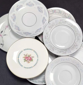 8 Vintage Mismatched Saucers China Tea Plates Pastel Blue Granny Farmhouse - Picture 1 of 12