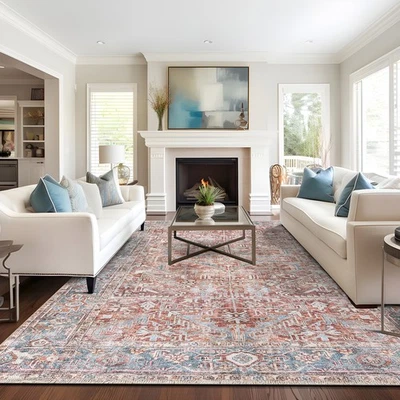 Tapete de quarto Rugshop vintage desgastado tapete lavável à máquina tapete de sala de estar 9x12 - Imagem 1 de 4