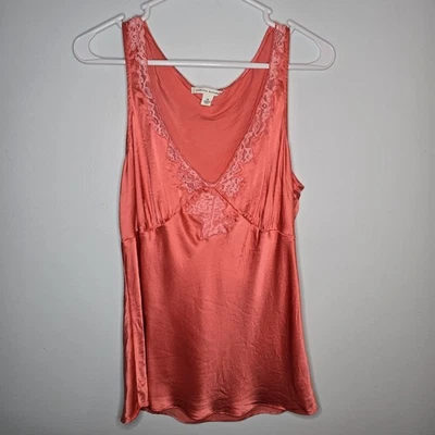 Banana Republic 100% Silk Tank Blouse Lace Trim Pink Womens 14 Satin Cami - Imagem 1 de 4