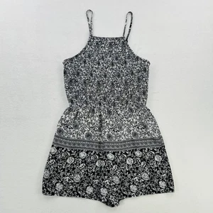 Three Pink Hearts Romper Womens Small Black Floral Smocked Boho Summer Playsuit - Picture 1 of 18