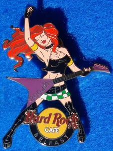 BELFAST RED HAIRED IRISH ROCKER GIRL PURPLE FLYING V GUITAR Hard Rock Cafe PIN - Picture 1 of 1