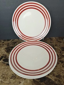 3er Set Threshold Bistro Speiseteller Steingut rote Streifen - Bild 1 von 8