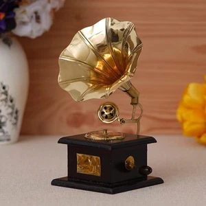 Brass Vintage Gramophone Showpiece for Home and Living Room, 17 cm, Gold, 1 Piec - Picture 1 of 3