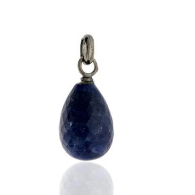 Briolette Blauer Saphir Mode Charm Anhänger Handmade 925 Silber Schmuck - Bild 1 von 4