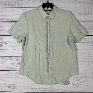 Mens Linen Blend Button Up Shirt XL Light Green Short Sleeve Cotton Perry Ellis - Picture 1 of 9
