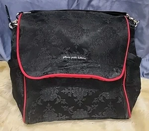 Petunia Pickle Bottom Diaper Bag Converts Backpack Black Parisian Print Red Edge - Picture 1 of 15
