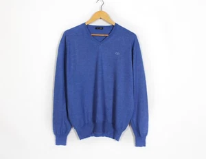 Vintage Valentino V Neck Wool Fine Knit Jumper Blue Sweater Luxury 90s Size L - Picture 1 of 7
