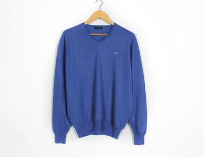 Vintage Valentino V Neck Wool Fine Knit Jumper Blue Sweater Luxury 90s Size L - Image 1 of 4