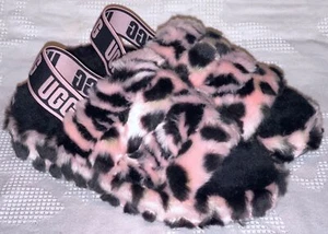 UGG Fluff Yeah Animalia Slide Fur Lined Slippers Sandals w/ Strap Womens Sz 7 - Picture 1 of 10
