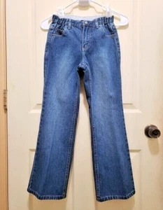 Lands’ End Girls Size 8 Flair Blue Denim Jean Elastic Comfort Waist EUC!! - Picture 1 of 7