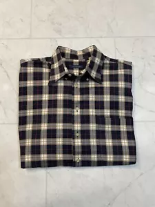 Burberry London Mens Beige Navy Blue Plaid Checkered Pocket Button Down Shirt L - Picture 1 of 13