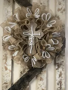 Farmhouse Cross Wreath For Front Door Or Home Wall Decor All Natural #1312 - Picture 1 of 8