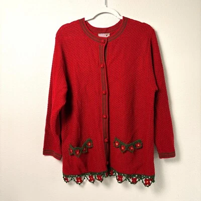 Cárdigan Suéter April Cornell Para Mujer L Rojo Crochet Flores Grandmacore Cottage Foto 1 de 4